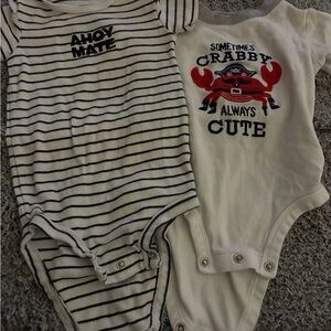 Carter's Black and White Striped Crab Bodysuits